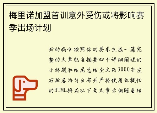 梅里诺加盟首训意外受伤或将影响赛季出场计划
